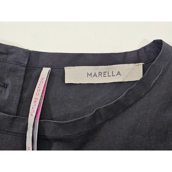 MARELLA Women's L Black Cotton Blend Button Short Sleeve Blouse Top Shirt EUC - Picture 5 of 5